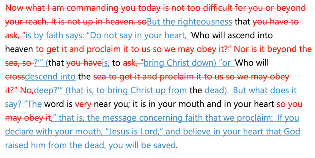 Comparison of Deuteronomy 30:11-14 with Romans 10:6-10